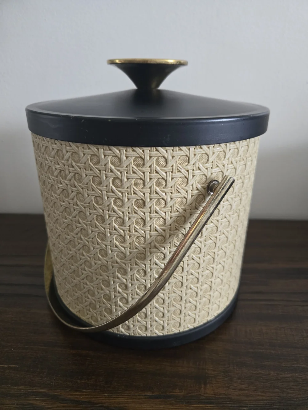 Vintage MCM Serv-master Woven Rattan Cane Textured Ice Bucket